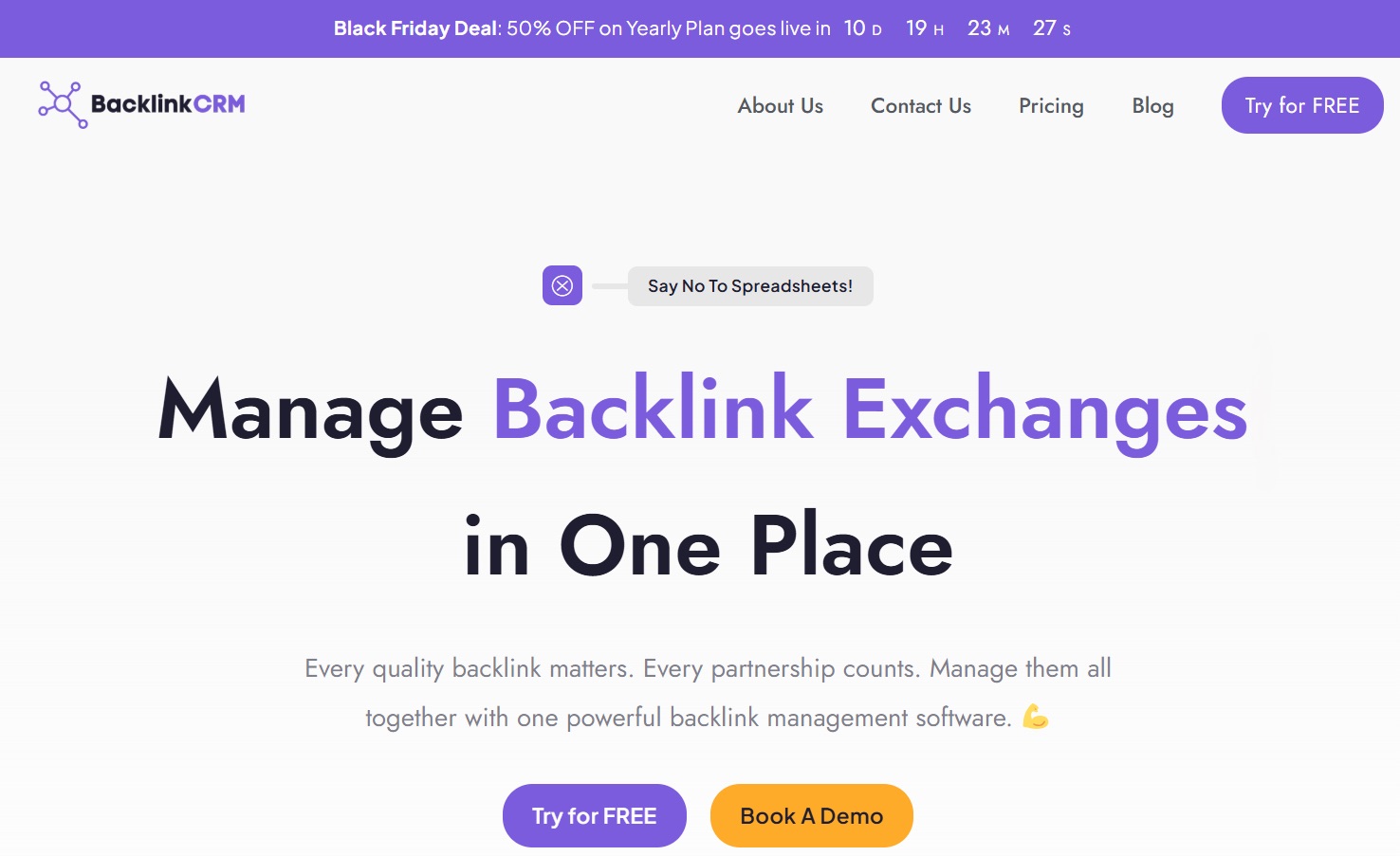 a screenshot of a hero section of backlinkcrm homepage