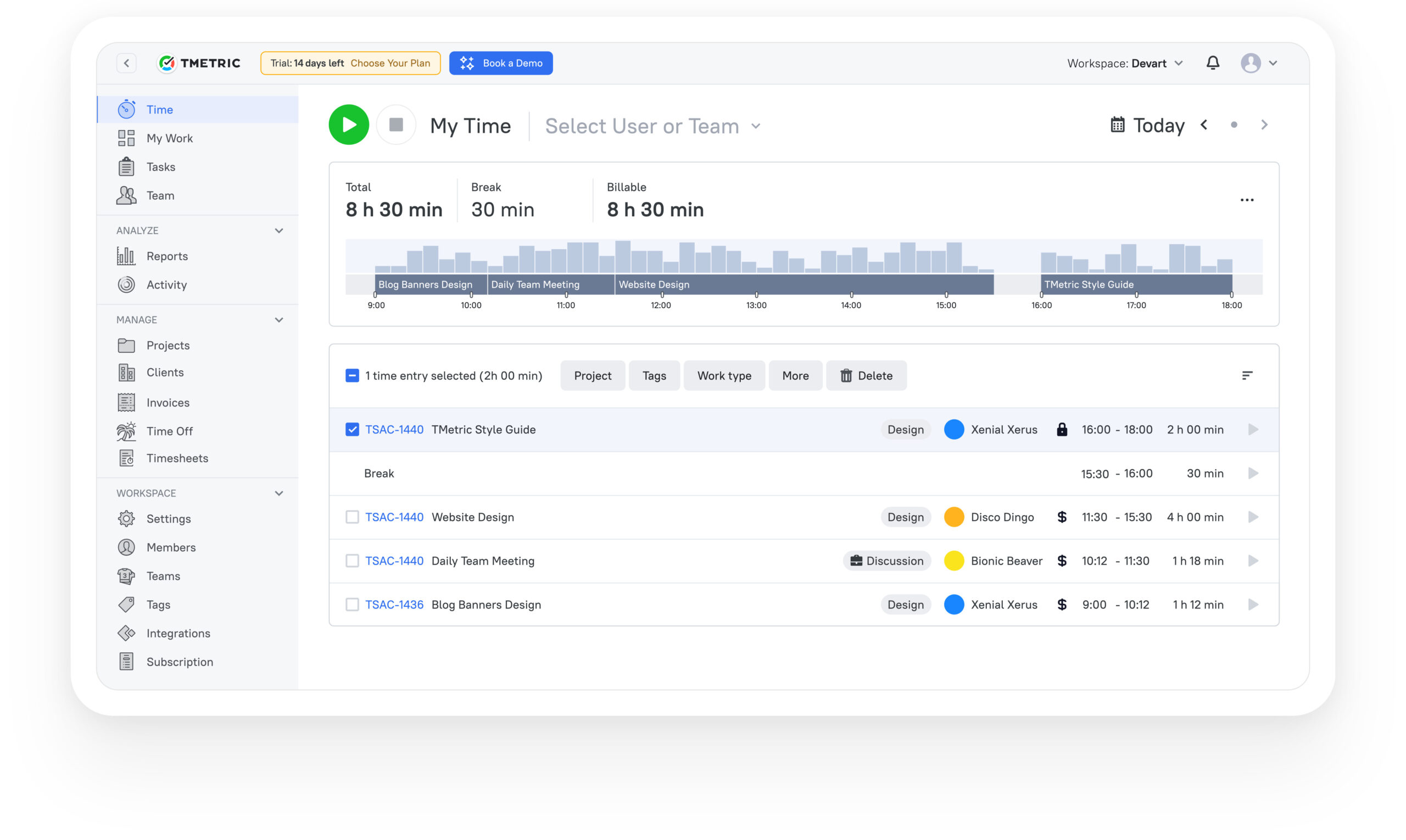 a screenshot of tmetric report