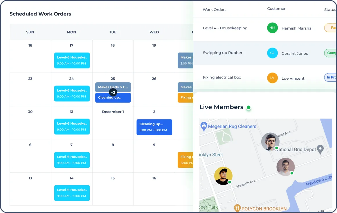a collage of fieldservicely app versions for mobile and desktop