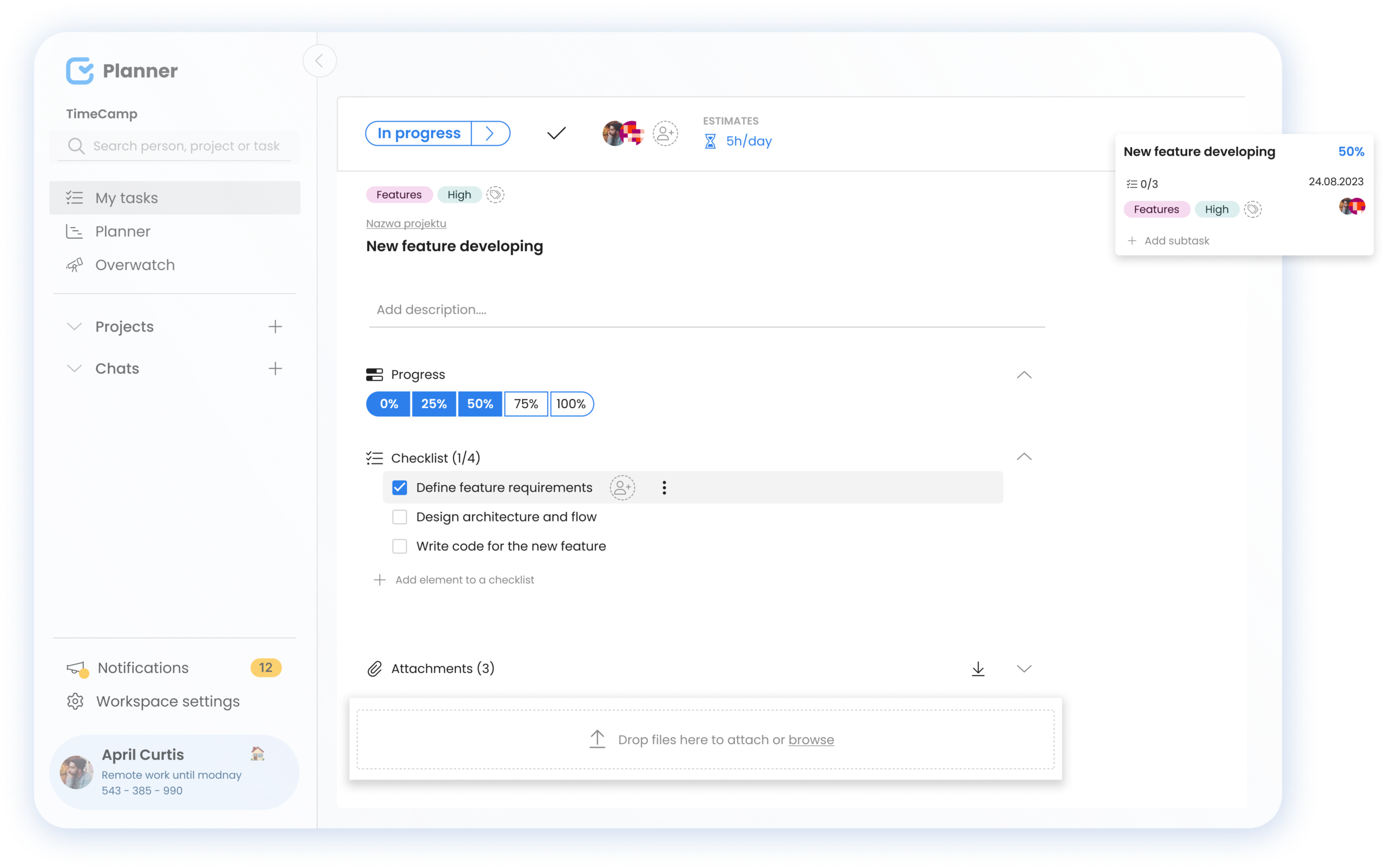 remote worker monitoring timecamp planenr task view
