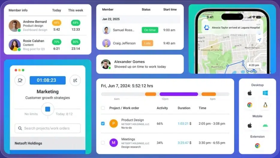 a collage of hubstaff app features