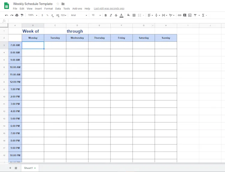 Google Docs weekly planner