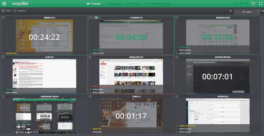 a screenshot of kickidler software