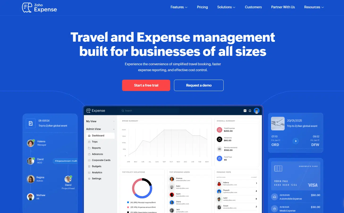 a homepage screenshot of zoho financial tracking software