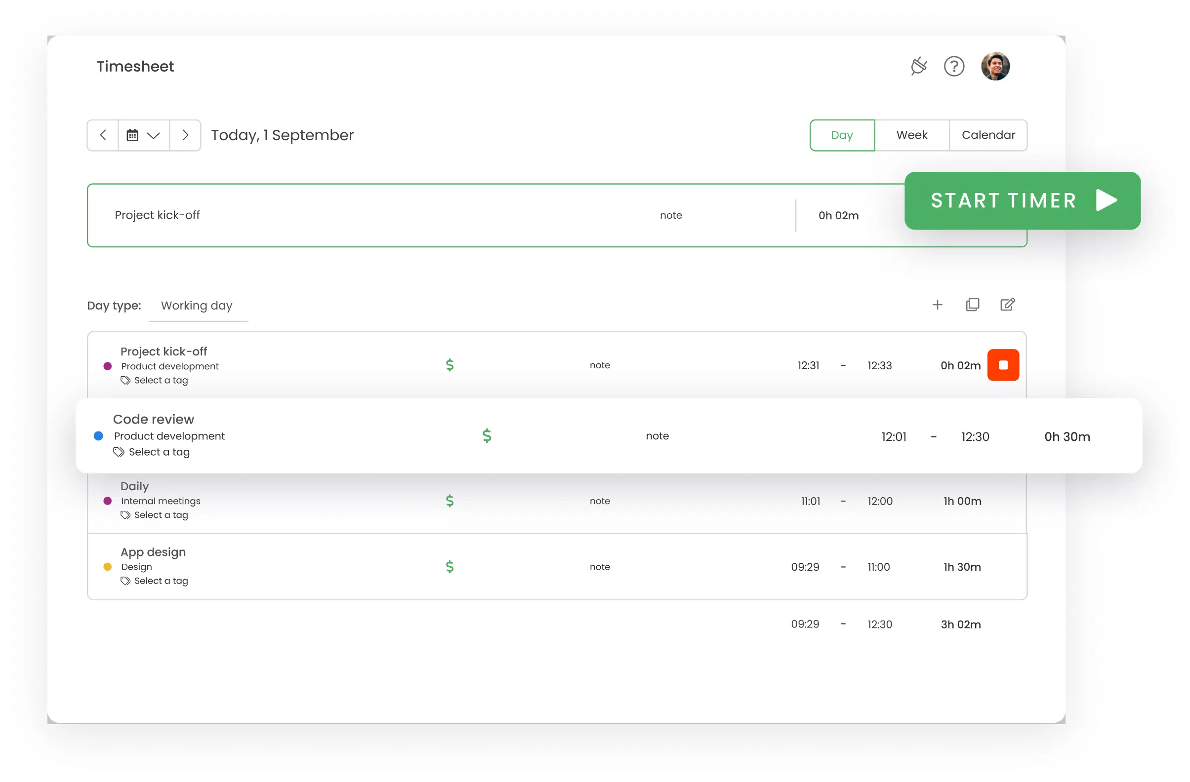 a day timesheet for effective employee monitoring in cretive industries