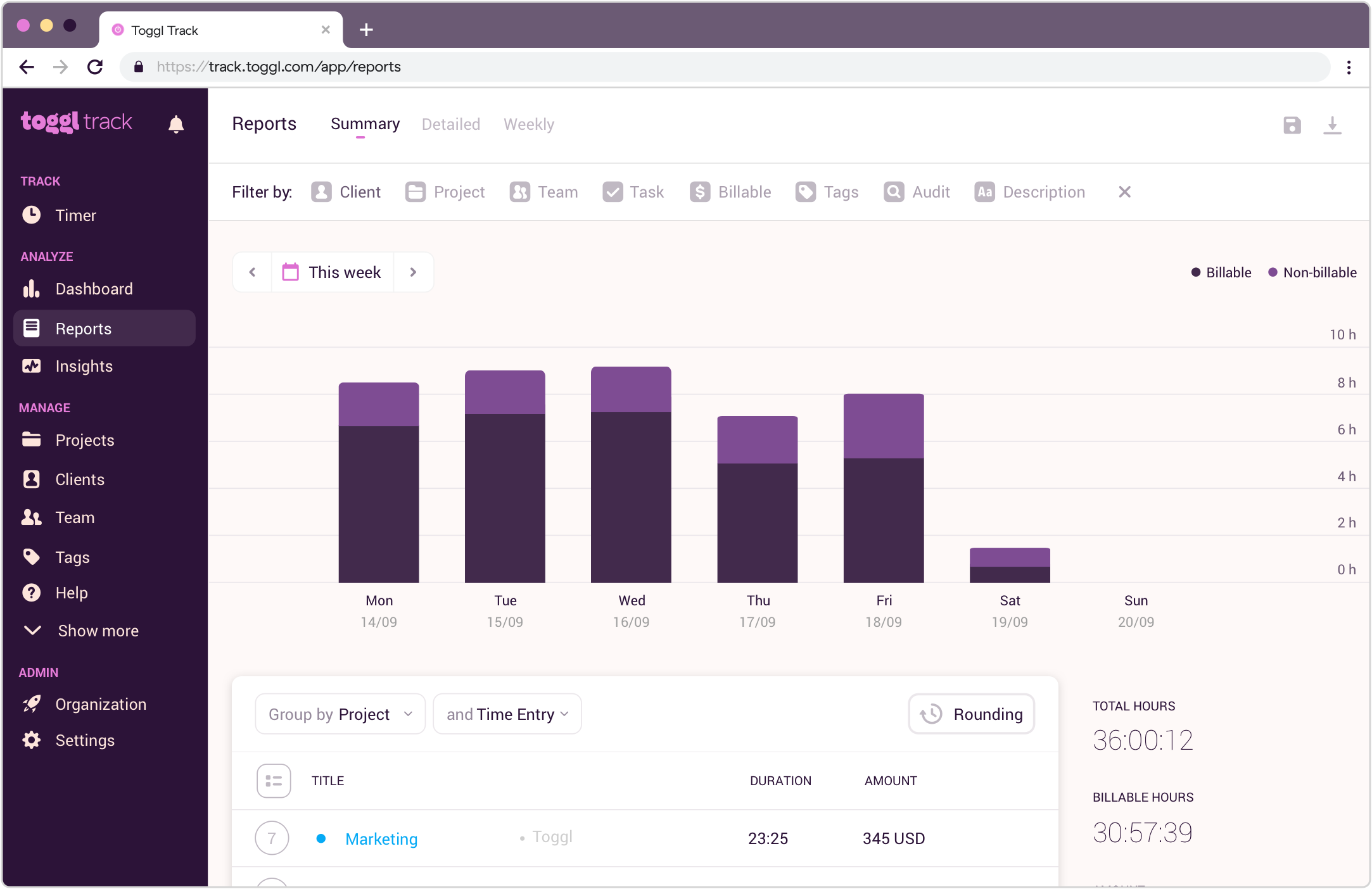 toggl web reports 