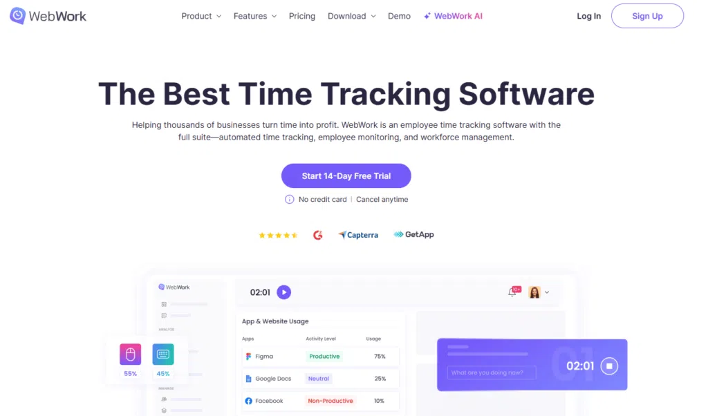 screenshot of WebWork time tracker